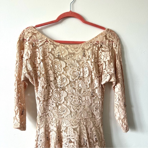 Vintage 50s Lace Gown, David Hart, Rhinestone Shell Embellishment, Small - Picture 4 of 14